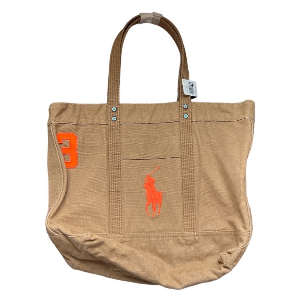 Polo by Ralph Lauren Tan Tote Bag with Orange Logo